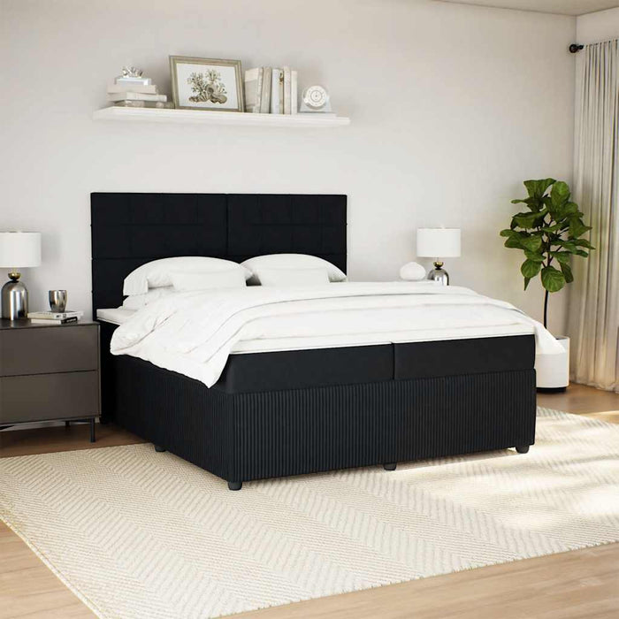 Pat box spring cu saltea, negru, 200x200 cm, catifea WALTI