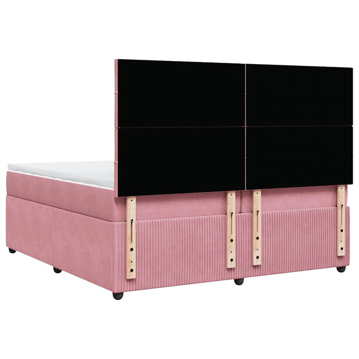 Pat box spring cu saltea, roz, 200x200 cm, catifea - WALTI WALTI