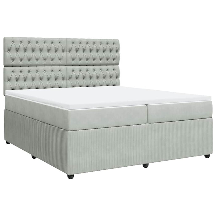Pat box spring cu saltea, gri deschis, 200x200 cm, catifea WALTI