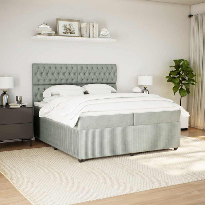 Pat box spring cu saltea, gri deschis, 200x200 cm, catifea WALTI