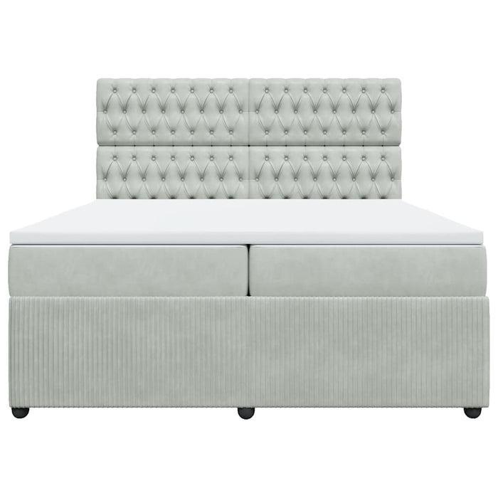 Pat box spring cu saltea, gri deschis, 200x200 cm, catifea WALTI