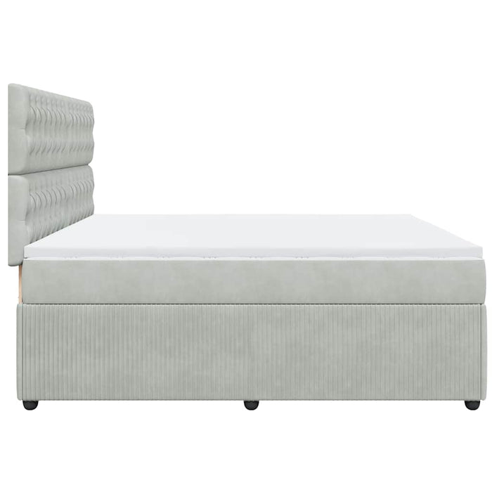 Pat box spring cu saltea, gri deschis, 200x200 cm, catifea WALTI