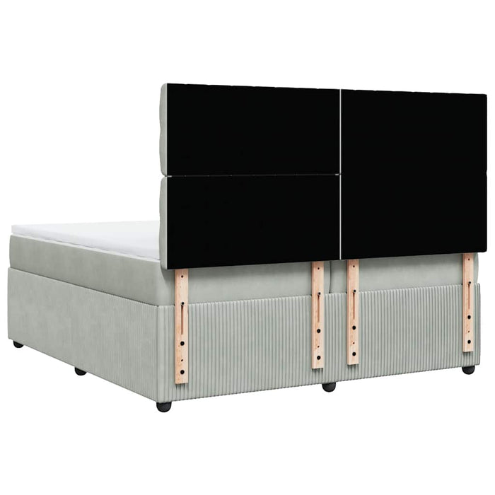 Pat box spring cu saltea, gri deschis, 200x200 cm, catifea WALTI