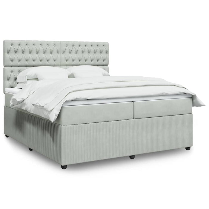 Pat box spring cu saltea, gri deschis, 200x200 cm, catifea WALTI