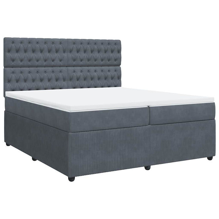 Pat box spring cu saltea, gri închis, 200x200 cm, catifea WALTI