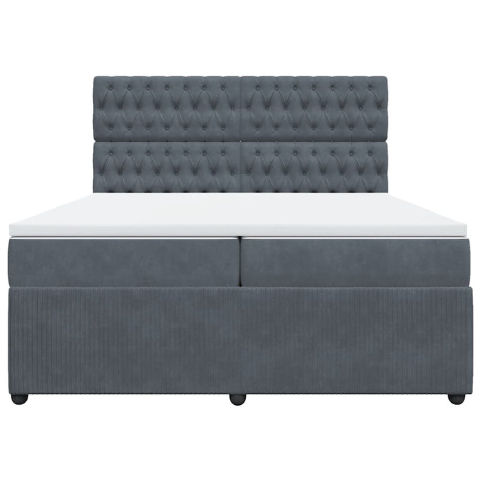Pat box spring cu saltea, gri închis, 200x200 cm, catifea WALTI