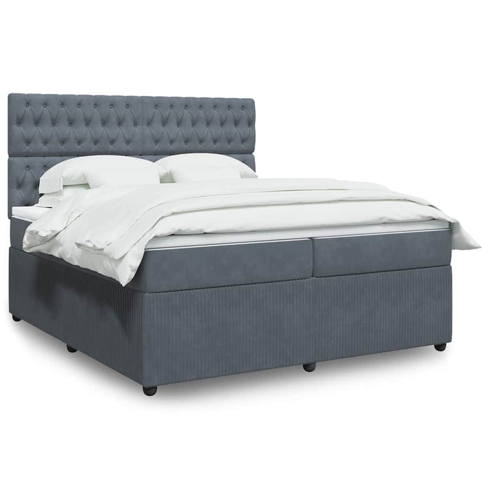 Pat box spring cu saltea, gri închis, 200x200 cm, catifea WALTI