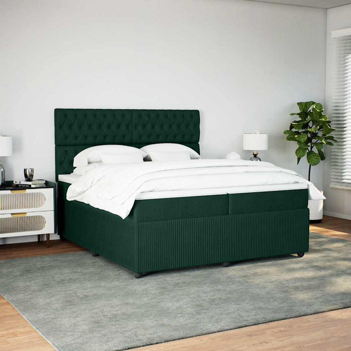 Pat box spring cu saltea, verde închis, 200x200 cm, catifea - WALTI WALTI