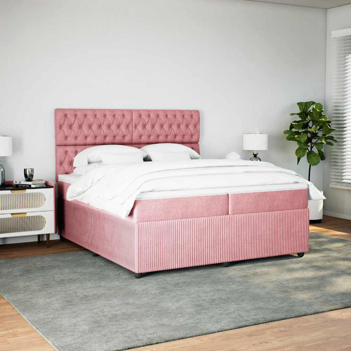 Pat box spring cu saltea, roz, 200x200 cm, catifea - WALTI WALTI