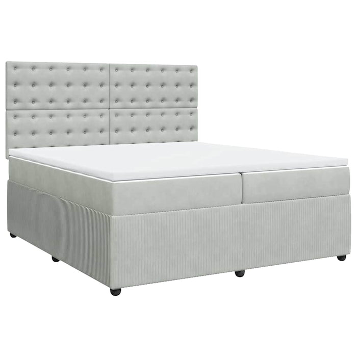 Pat box spring cu saltea, gri deschis, 200x200 cm, catifea - WALTI WALTI