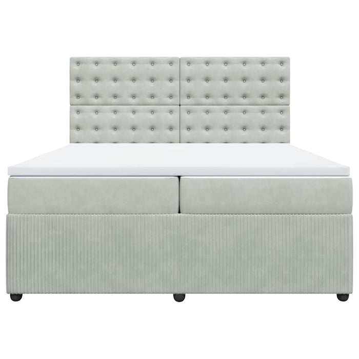 Pat box spring cu saltea, gri deschis, 200x200 cm, catifea - WALTI WALTI