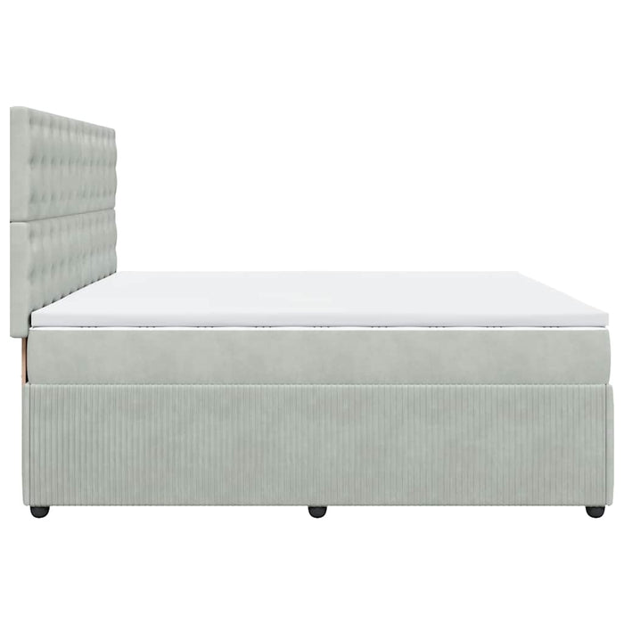 Pat box spring cu saltea, gri deschis, 200x200 cm, catifea - WALTI WALTI