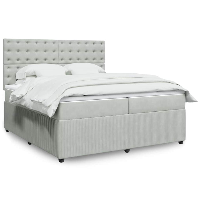 Pat box spring cu saltea, gri deschis, 200x200 cm, catifea - WALTI WALTI
