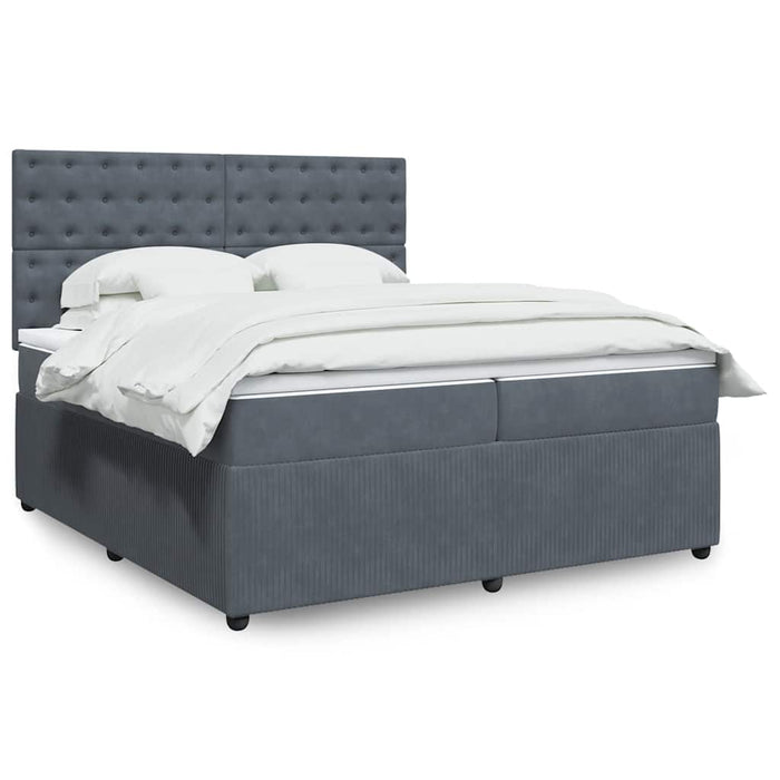Pat box spring cu saltea, gri închis, 200x200 cm, catifea - WALTI WALTI