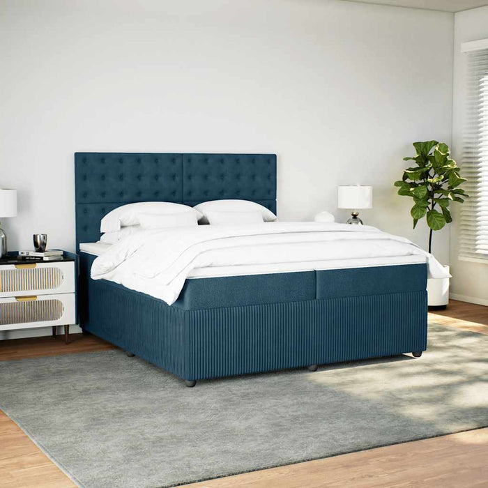Pat box spring cu saltea, albastru închis, 200x200 cm, catifea WALTI