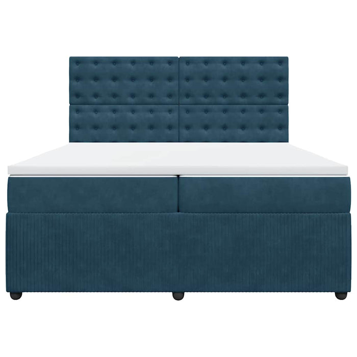 Pat box spring cu saltea, albastru închis, 200x200 cm, catifea WALTI