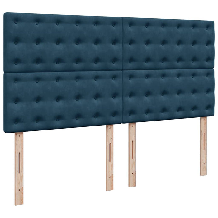 Pat box spring cu saltea, albastru închis, 200x200 cm, catifea WALTI