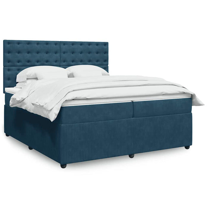 Pat box spring cu saltea, albastru închis, 200x200 cm, catifea WALTI