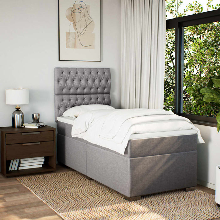 Pat box spring cu saltea, gri taupe, 80x200 cm, textil WALTI