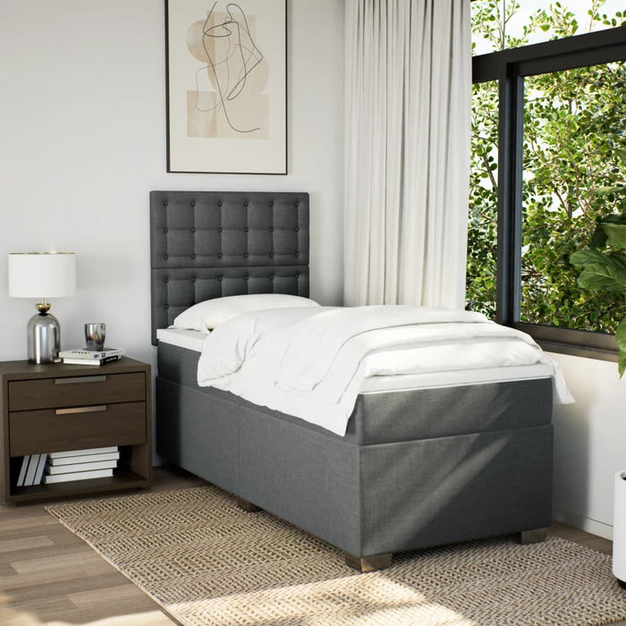 Pat box spring cu saltea, gri închis, 80x200 cm, textil WALTI