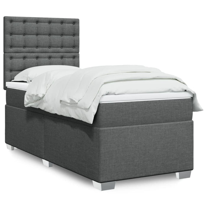 Pat box spring cu saltea, gri închis, 80x200 cm, textil WALTI
