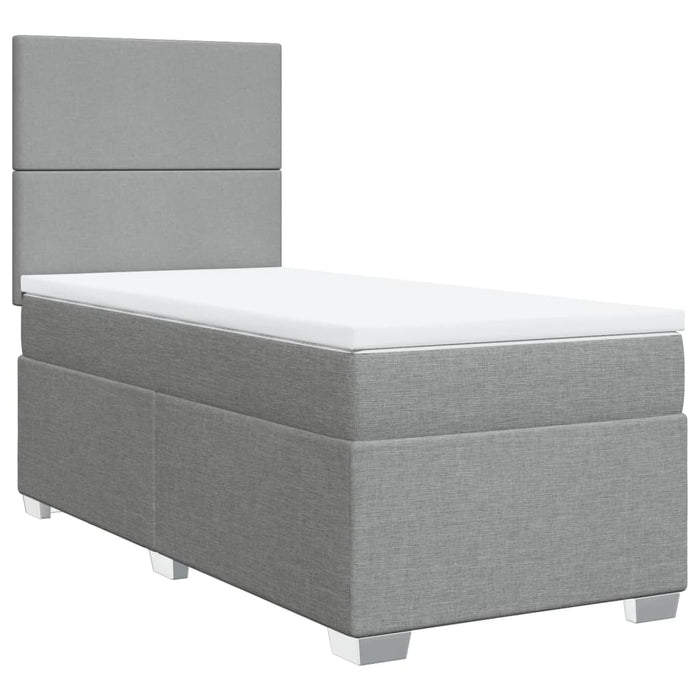 Pat box spring cu saltea, gri deschis, 90x190 cm, textil WALTI