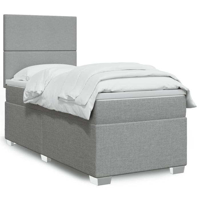Pat box spring cu saltea, gri deschis, 90x190 cm, textil WALTI