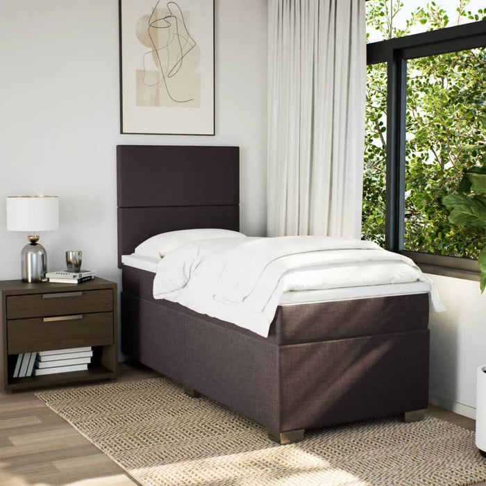 Pat box spring cu saltea, maro închis, 90x190 cm, textil WALTI