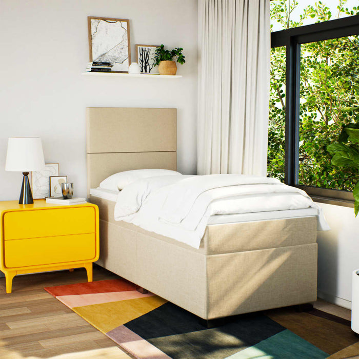 Pat box spring cu saltea, crem, 90x190 cm, textil - WALTI WALTI