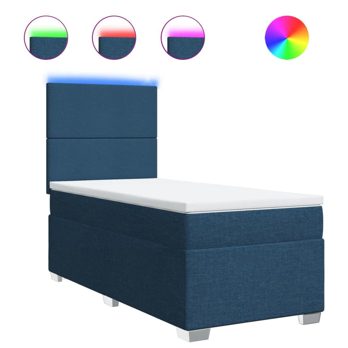 Pat box spring cu saltea, albastru, 90x190 cm, textil - WALTI WALTI