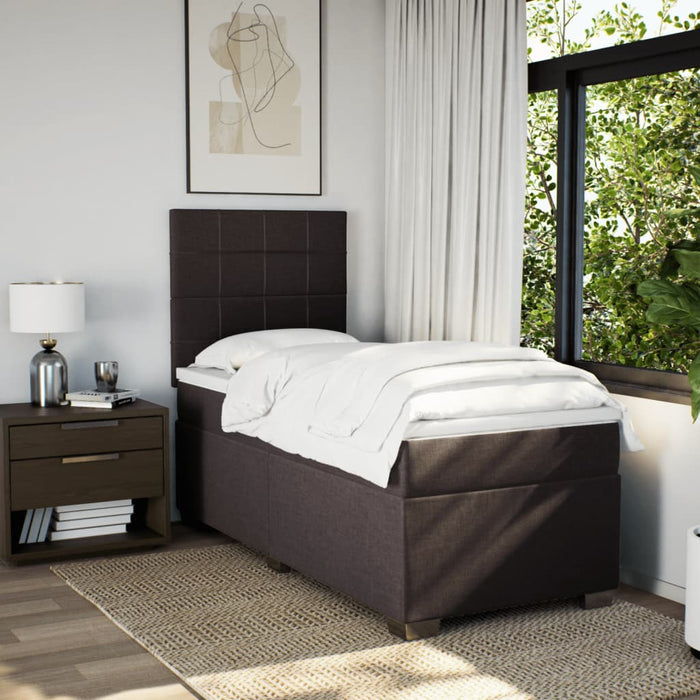 Pat box spring cu saltea, maro închis, 90x190 cm, textil WALTI