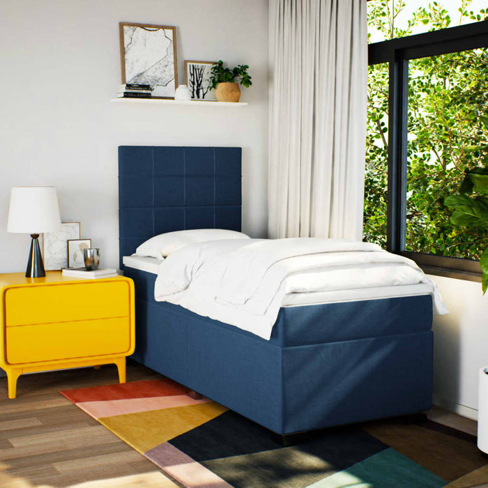 Pat box spring cu saltea, albastru, 90x190 cm, textil - WALTI WALTI