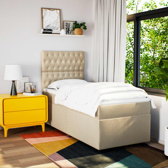 Pat box spring cu saltea, crem, 90x190 cm, textil - WALTI WALTI