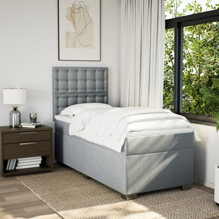 Pat box spring cu saltea, gri deschis, 90x190 cm, textil WALTI