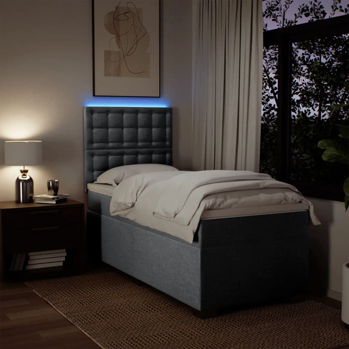 Pat box spring cu saltea, gri deschis, 90x190 cm, textil WALTI