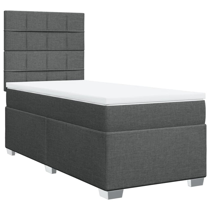 Pat box spring cu saltea, gri închis, 90x200 cm, textil WALTI