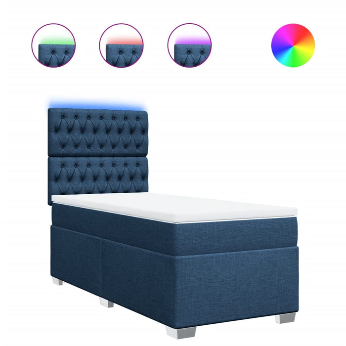 Pat box spring cu saltea, albastru, 90x200 cm, textil - WALTI WALTI