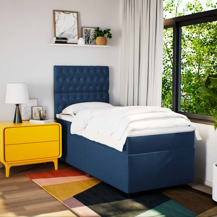Pat box spring cu saltea, albastru, 90x200 cm, textil - WALTI WALTI