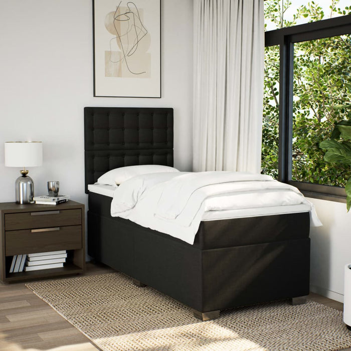 Pat box spring cu saltea, negru, 90x200 cm, textil WALTI