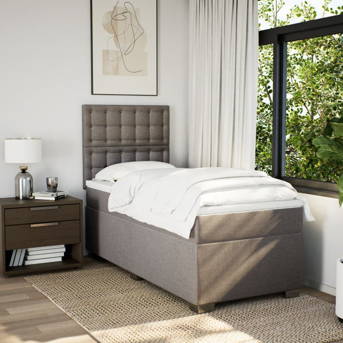 Pat box spring cu saltea, gri taupe, 90x200 cm, textil - WALTI WALTI