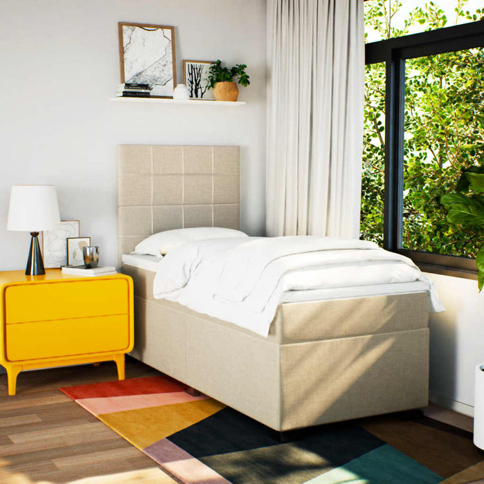 Pat box spring cu saltea, crem, 100x200 cm, textil - WALTI WALTI
