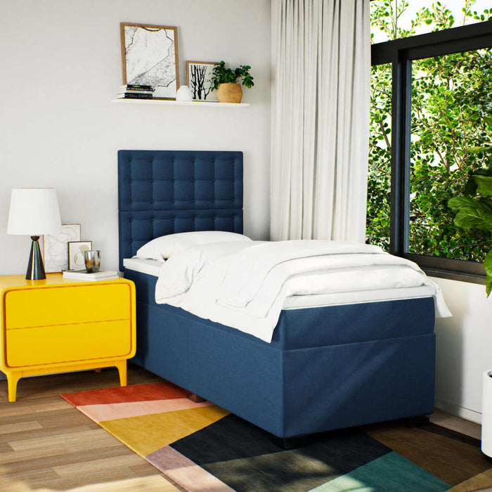 Pat box spring cu saltea, albastru, 100x200 cm, textil WALTI