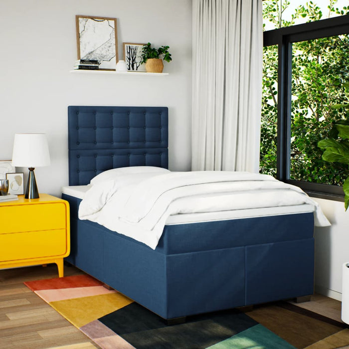 Pat box spring cu saltea, albastru, 120x190 cm, material textil - WALTI WALTI