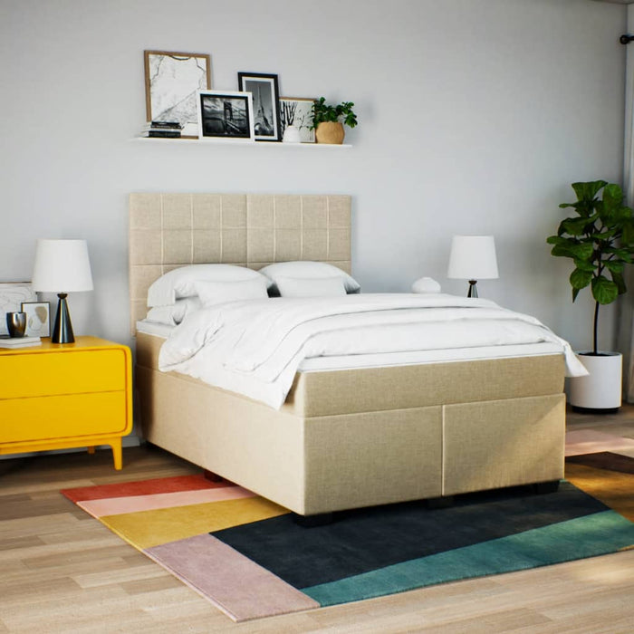 Pat box spring cu saltea, crem, 140x200 cm, textil - WALTI WALTI
