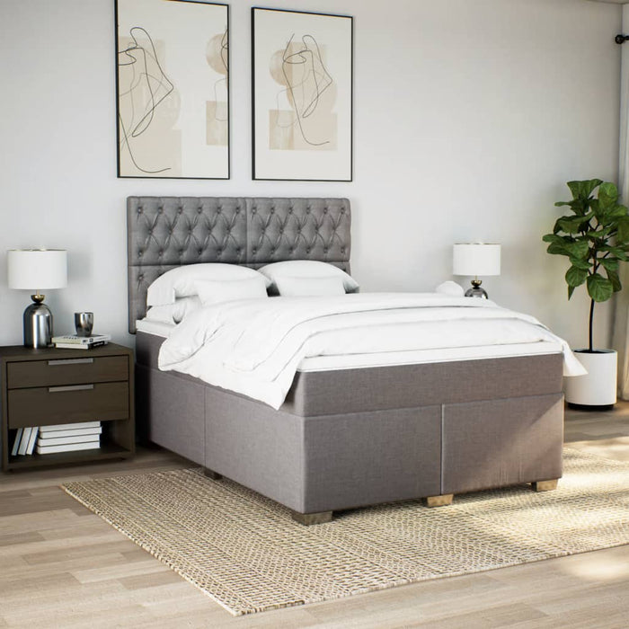 Pat box spring cu saltea, gri taupe, 140x200 cm, textil WALTI