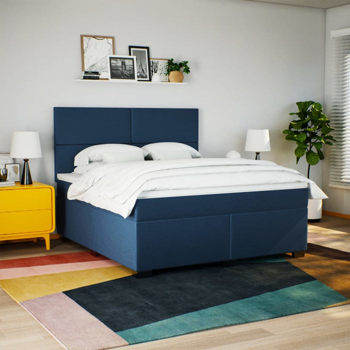 Pat box spring cu saltea, albastru, 180x200 cm, material textil - WALTI WALTI