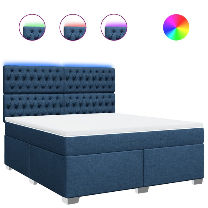 Pat box spring cu saltea, albastru, 180x200 cm, material textil WALTI