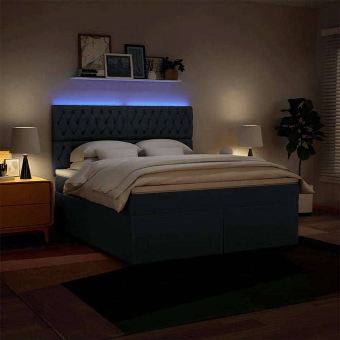 Pat box spring cu saltea, albastru, 180x200 cm, material textil WALTI