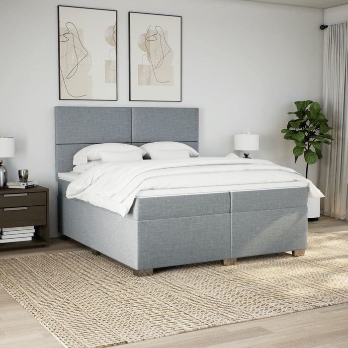 Pat box spring cu saltea, gri deschis, 200x200 cm, textil - WALTI WALTI