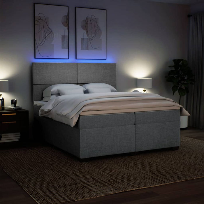 Pat box spring cu saltea, gri deschis, 200x200 cm, textil - WALTI WALTI